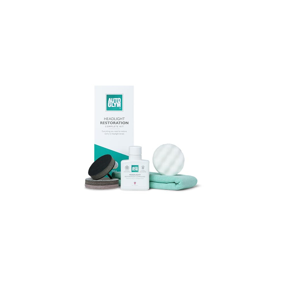 Autoglym Headlight Restoration Complete Kit, Quickly Restore Cloudy And Discoloured Headlights, Designed For Use With An Electric Drill, Includes San