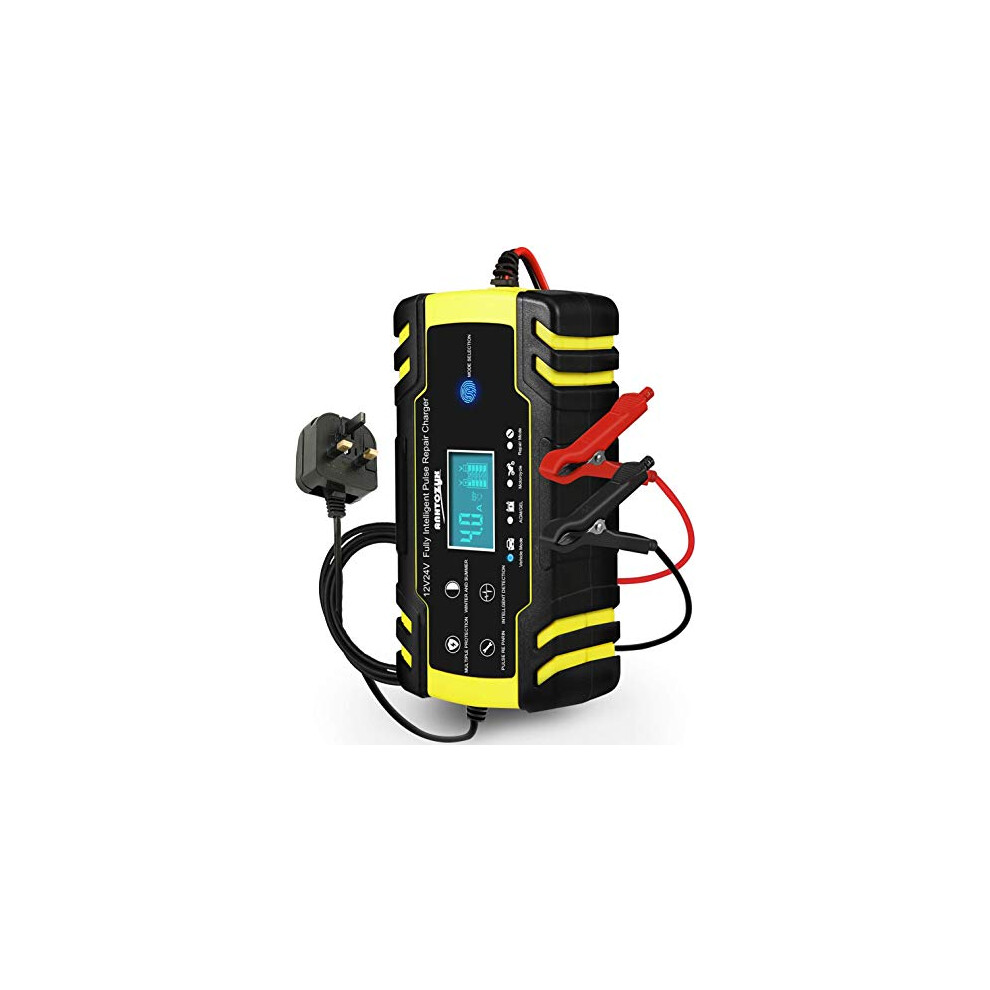 Photos - Car Service Station Equipment HAUSPROFI 12V/24V 8Amp Automatic Battery Charger with 3-Stage Charging, 6 Modes, LCD Screen, Intelligent Charging, Repairs,