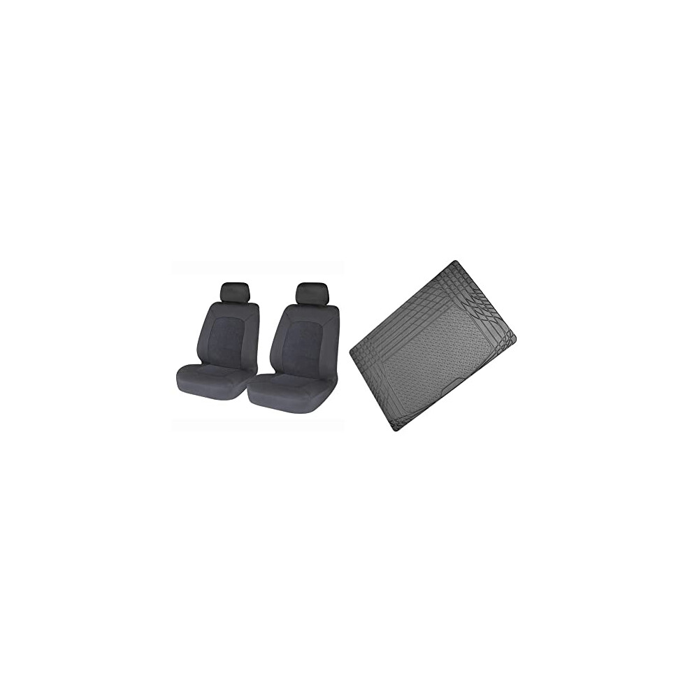 Sakura Ss5401 Car And Van Front Seat Covers - 'Hampton - 1 Pair In - Universal Easy Fit & Rubber Boot Mat Ss5125 - Protects Your Vehicle Black 4841644192326