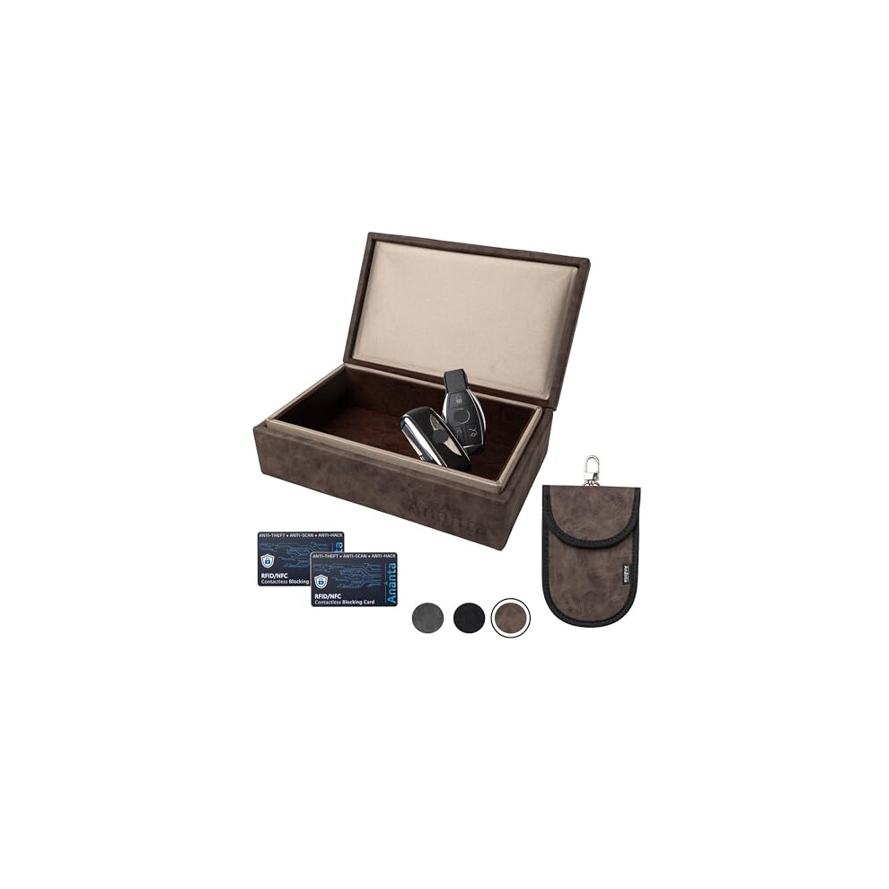 Ananta Faraday Box For Car Keys Â Premium Rfid Key Box With Secure Magnetic Close, Spare Key Pouch & Rfid Blocking Cards (Brown) Brown 8771990218363