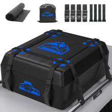BOYUJK Car Roof Bag - 15 Cubic/425 L, Waterproof, No Rack Needed, Anti-Slip Mat, 6 Heavy-Duty Straps, Folding Soft Bag (Blue 425 L)