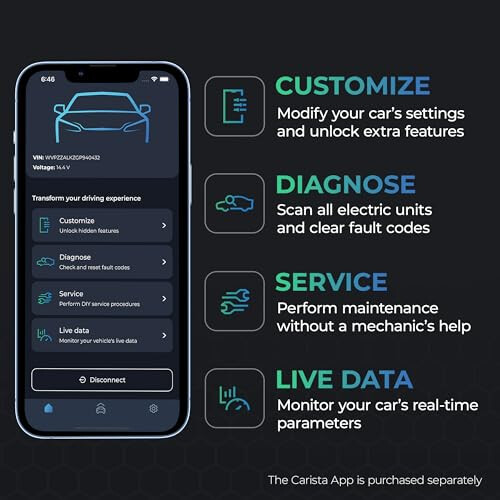 Carista EVO - Bluetooth OBD2 Scanner - Car Scanner Diagnostic Tool and Code Reader with Access to Diagnostics, Customizations, Service Tools, and Liv 1