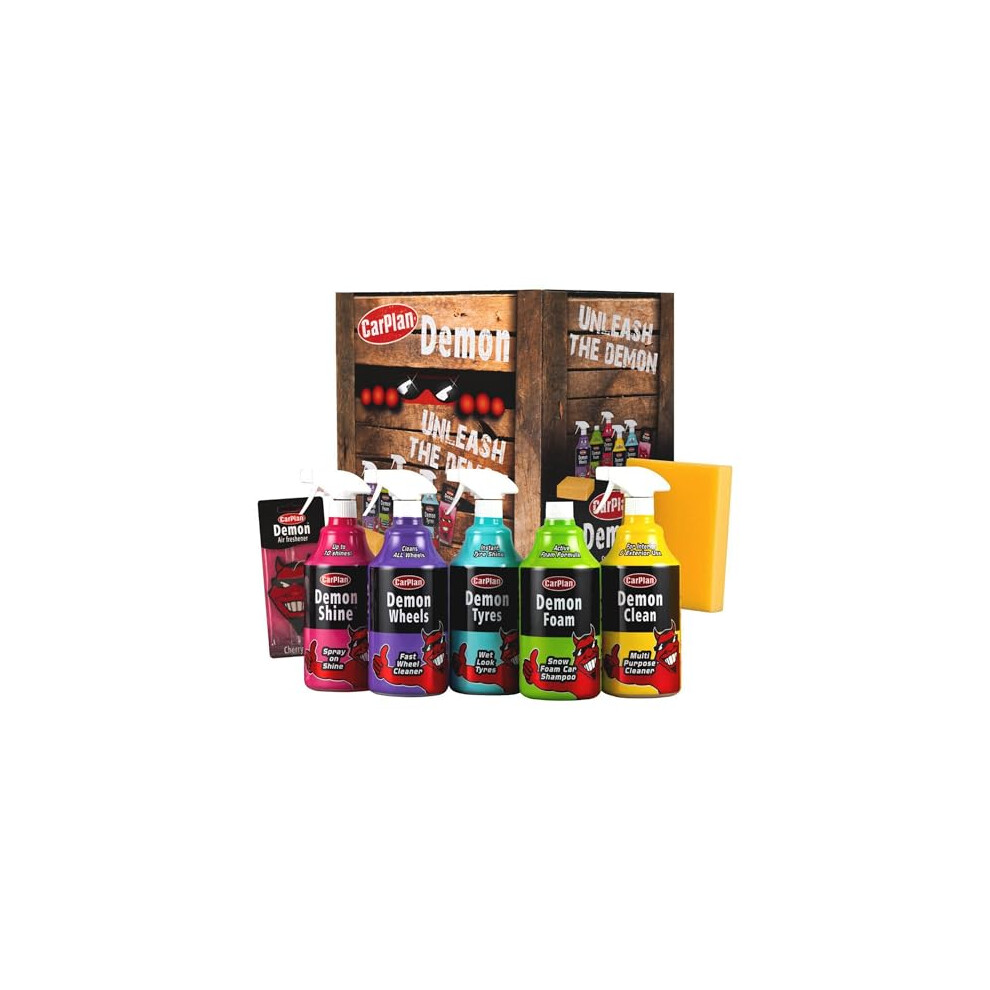 Carplan Demon 7Pc Car Care Gift Pack - Includes Demon Shine, Wheels, Foam, Tyres & More