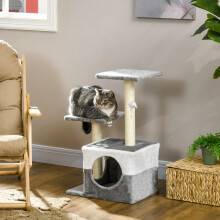 PawHut Cat Tree Tower Kitten House Scratching Post with Mouse Toy Grey