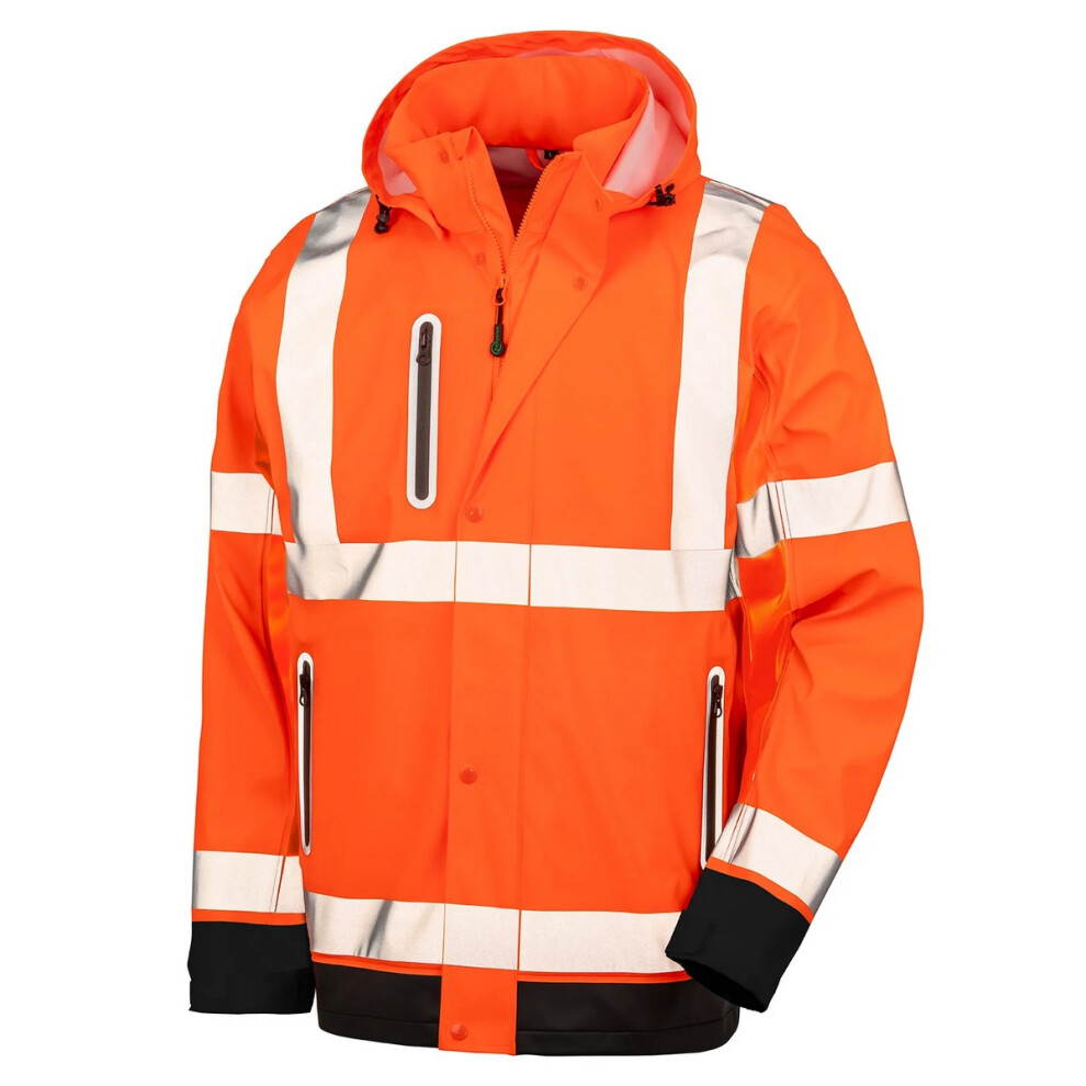 (XXL, Fluorescent Orange/Black) Result Genuine Recycled Mens Prism Hi-Vis Heavy Duty Hooded Jacket