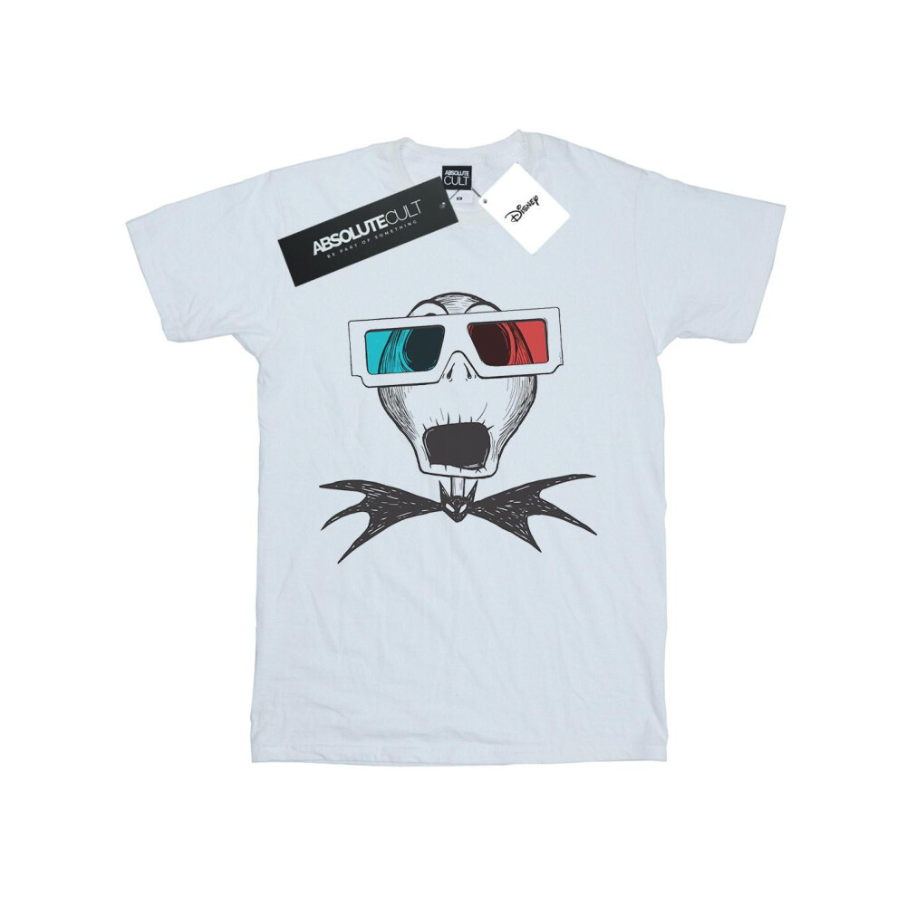 (M, White) Disney Mens Nightmare Before Christmas Jack Skellington 3D Glasses T-Shirt