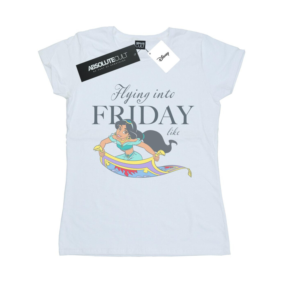(XL, White) Disney Womens/Ladies Princess Jasmine Flying Into Friday Like Cotton T-Shirt