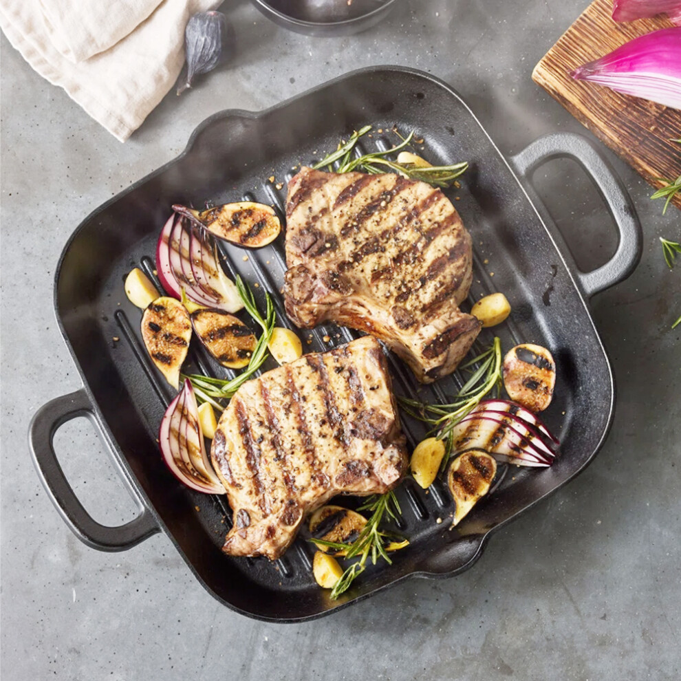 Pre-Seasoned Cast Iron Grill Pan with Dual Handles