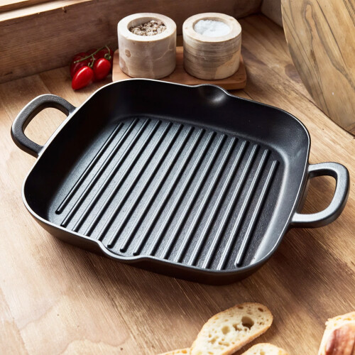 Living And Home Pre-Seasoned Cast Iron Grill Pan with Dual Handles 1