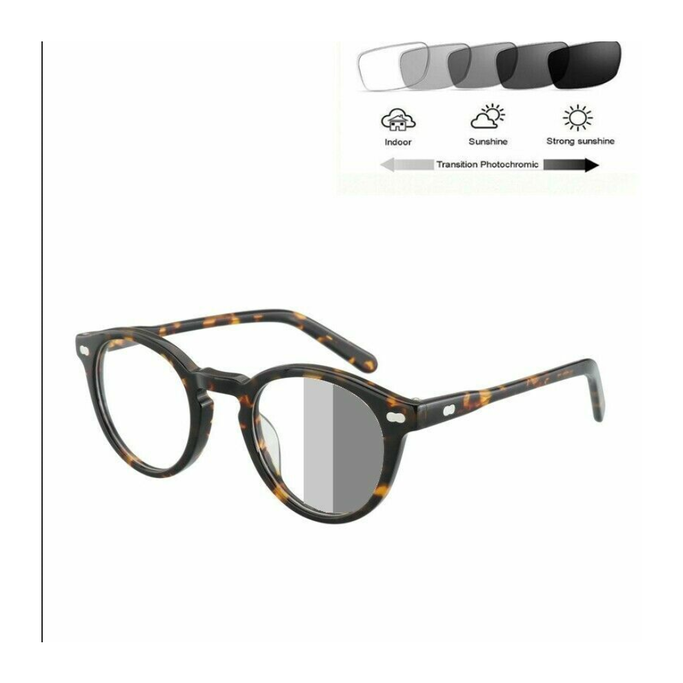 Black (Tortoise +1.0) Men Women Round Reading Glasses Photochromic Vintage Readers Sunglasses +1.0~6.0