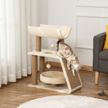 PawHut Cat Tree Kitten Tower with Scratching Post Bed Perch Toy, Light Brown