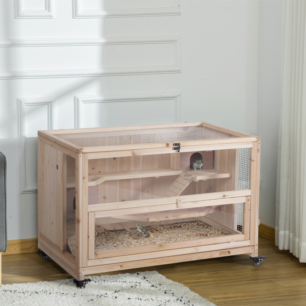 Pawhut Wooden Hamster Cage, 3-Tier Roden Small Animals Hutch, 99 X 50 X 69 Cm