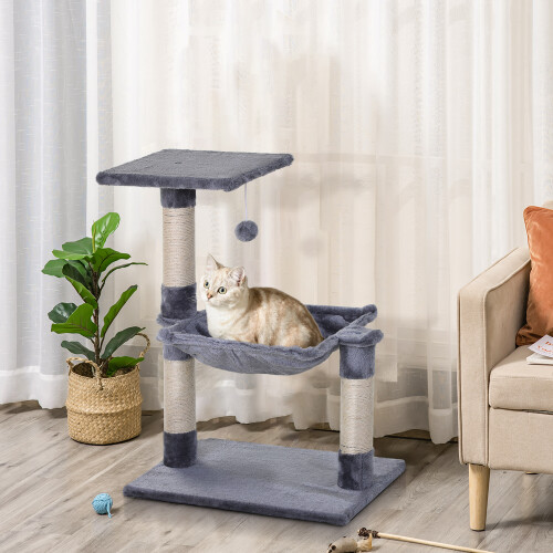 PawHut PawHut Cat Tree Scratch Post with Bed Hammock Sisal for Indoor Cats Grey