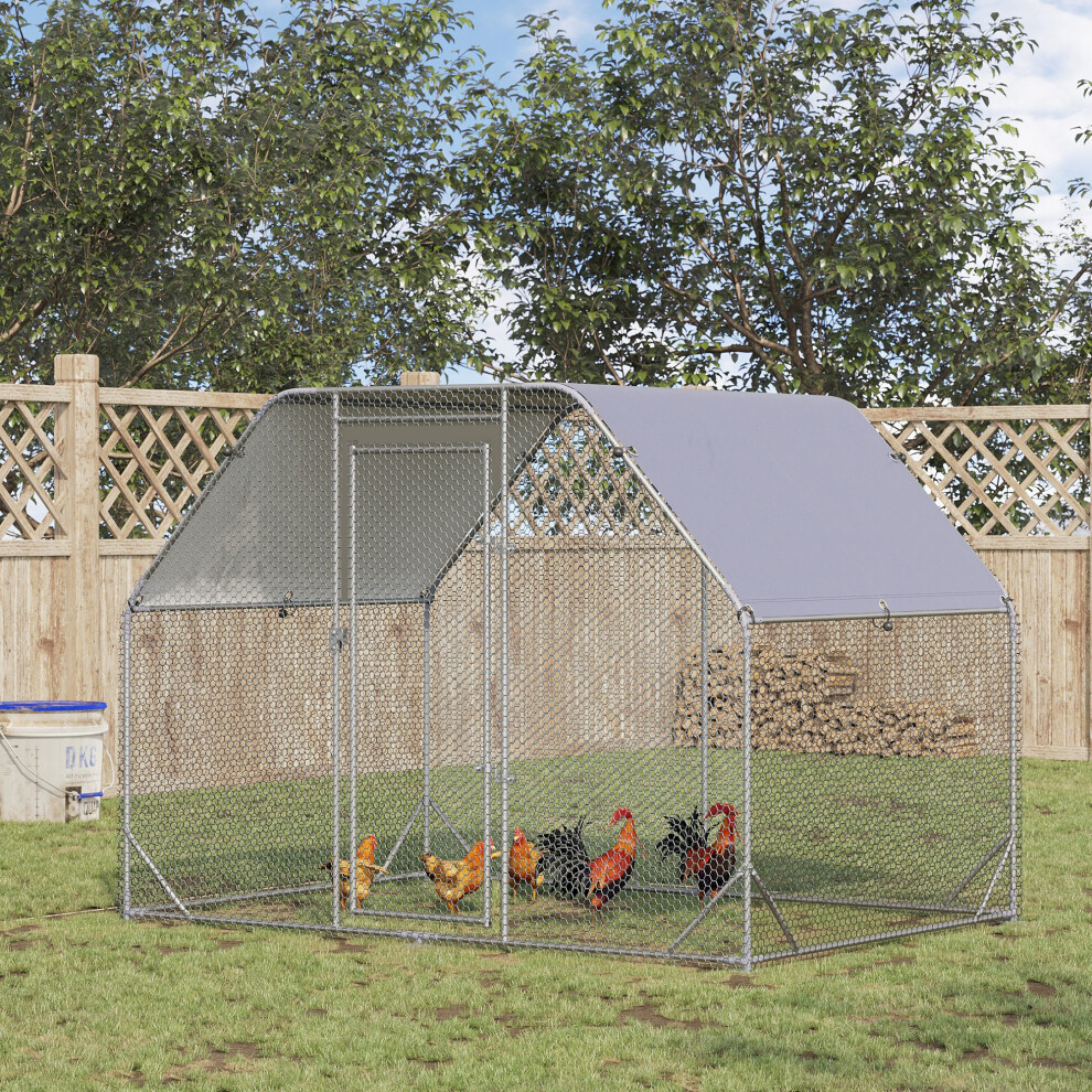 PawHut Chicken Run W/ Roof, Walk In Chicken Coop for 4-6 Chickens, Hen House