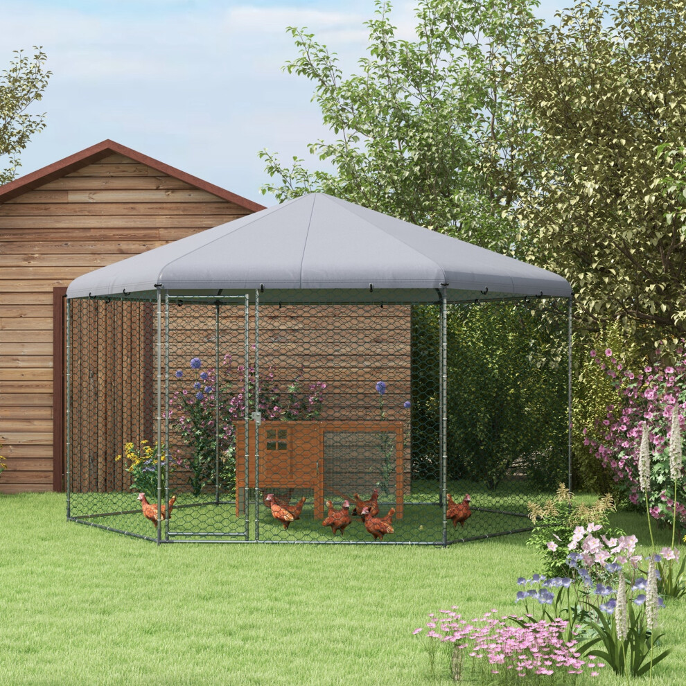 PawHut Walk-in Chicken Run w/ Cover, for 10-15 Chickens, Hens, Rabbits, Ducks