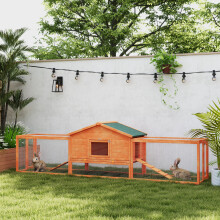 PawHut Rabbit Hutch, Wooden Bunny House w/ Tray & Ramps, for Garden, Orange