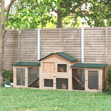 PawHut Rabbit Hutch, Guinea Pig Hutch Outdoor Wooden 2 Storey Bunny House