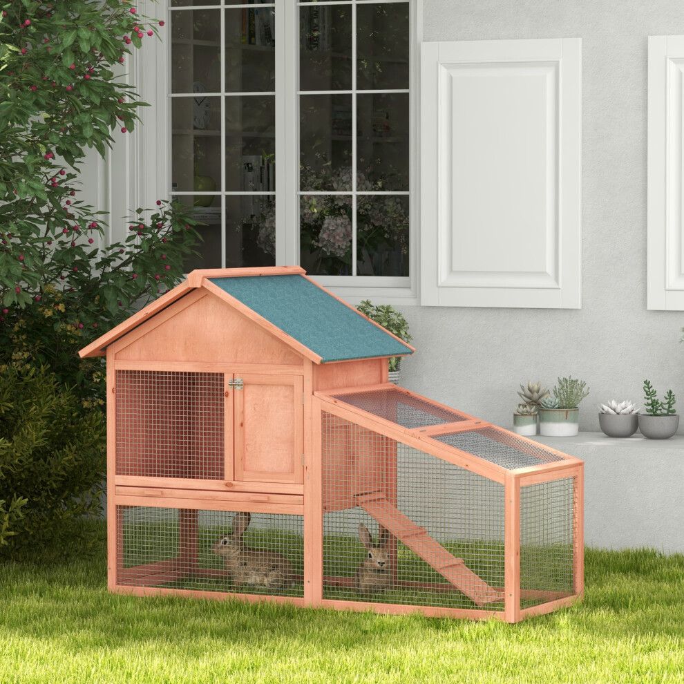 Pawhut Rabbit Hutch, 2 Tier Bunny House With Asphalt Roof, Ramp, Tray, Green