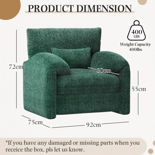 (Green) YODOLLA Armchair Sofa Oversized with Pillow 2