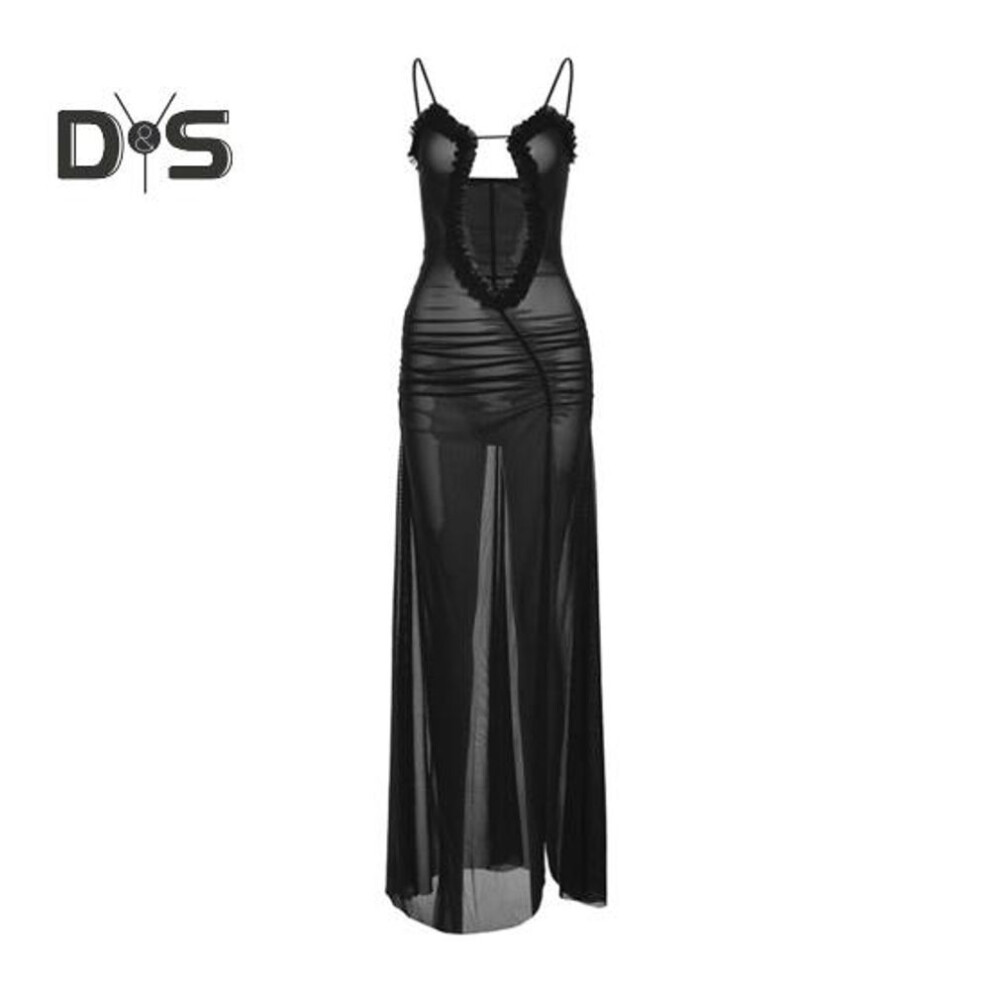 (black, S) Women's Maxi Dress Sexy Backless Sleeveless Beach Party Dress Slim Fit A-line Hip-hugging Elegant Split Skirt For Party Beach Wedding