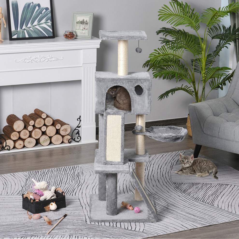 PawHut Cat Activity Tree with Condo Sisal-Covered Scratching Posts for Climbing