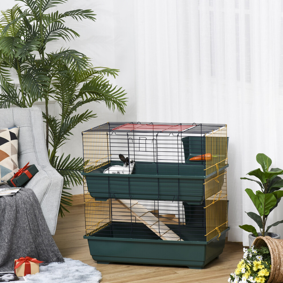 PawHut Small Animal Cage Habitat w/ Accessories 2-Story Large Pet Play House
