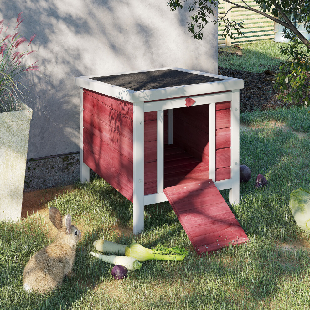 Pawhut Rabbit Hutch, Bunny Cage Outdoor Wooden House W/ Asphalt Roof, Red