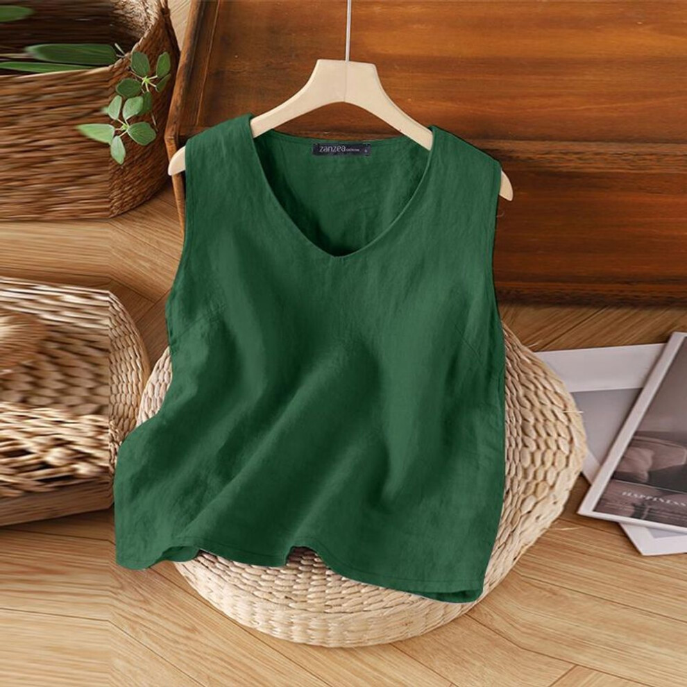 (2XL, green) ZANZEA Women Casual V-Neck Summer Sleeveless Tank Tops