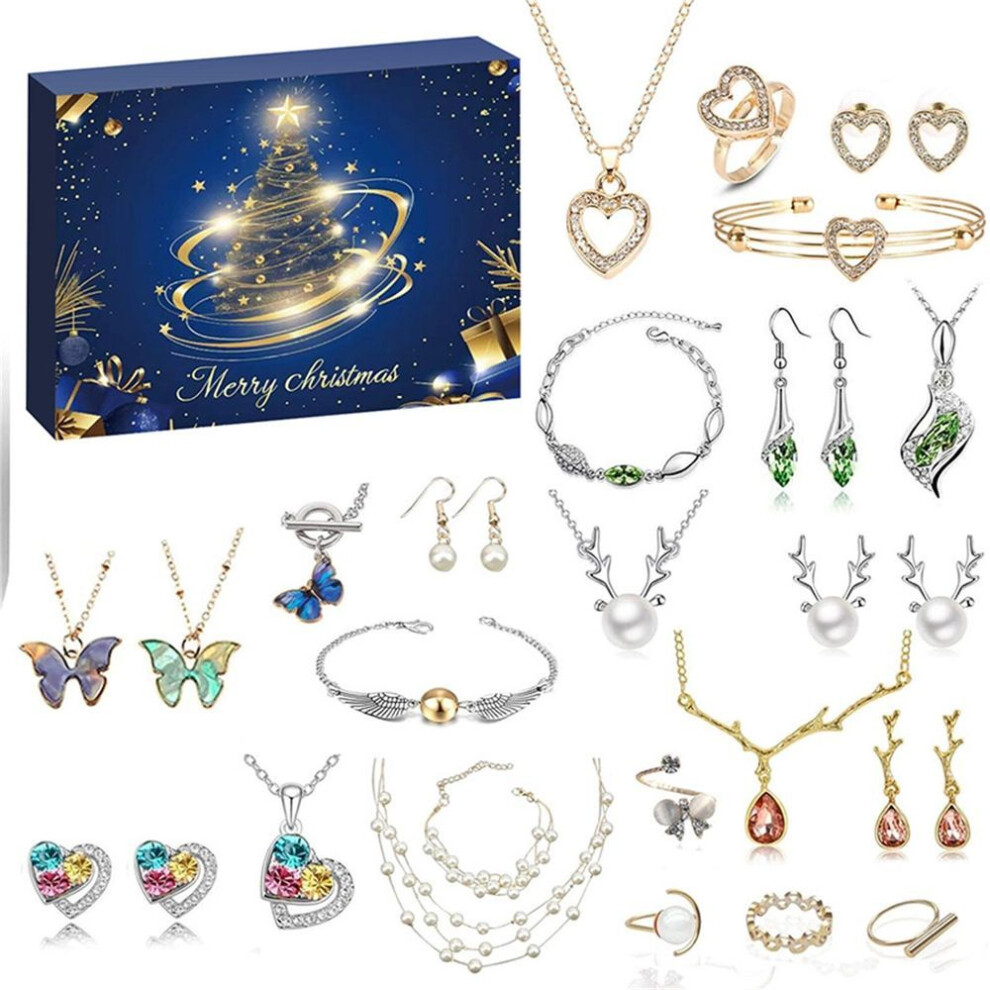(silver, 27cmx21cmx2.6cm) 2024 Christmas Countdown Calendar 24 Day Jewelry Advent Calendar Box Set for Women Present Holiday Decoration