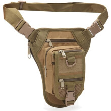 (L, Khaki) Tactical Bag Army Waist Leg Bag Adjustable Hiking Hunting Waist Packs Military Molle Drop Leg Bags