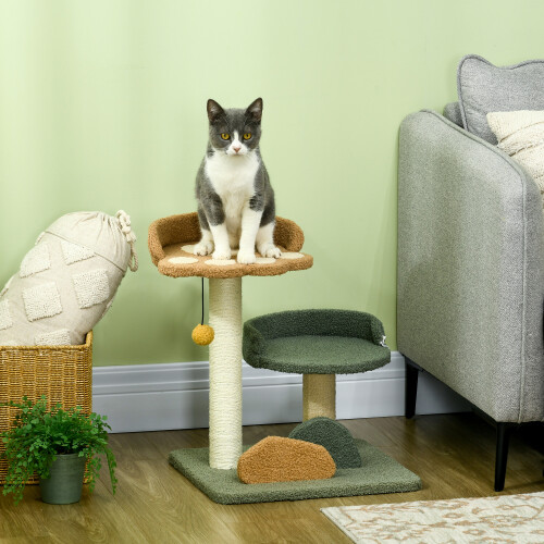 PawHut PawHut Small Cat Tree with Scratching Posts 2 Beds Toy Ball Indoor, Multi