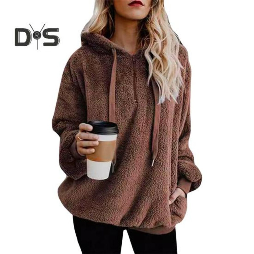 (XXL, brown) Women's Fuzzy Sherpa Sweatshirt Fluffy Pullover Hoodie Casual Loose Fleece Jumper for Daily Wear Outdoor Activities