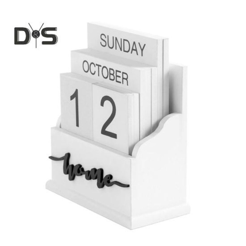 (white) Wooden Desk Calendar Block Perpetual Calendar Home Office Tabletop Decor Mini Block Calendar Gift For Family Friends Kids