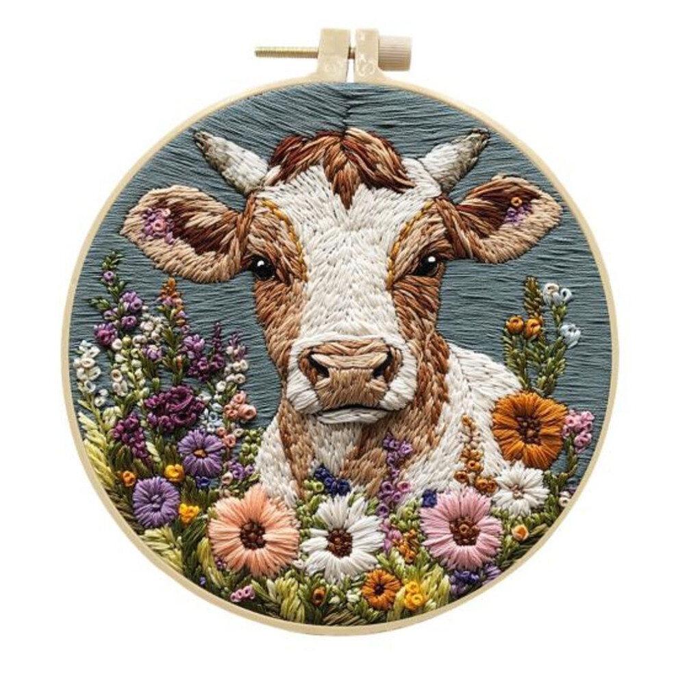 (as the picture, A) Punch Needle Embroidery Kit Cartoon Highland Cow DIY Embroidery Set with Hoop Punch Needle Starter Craft Kit for Adults And Children