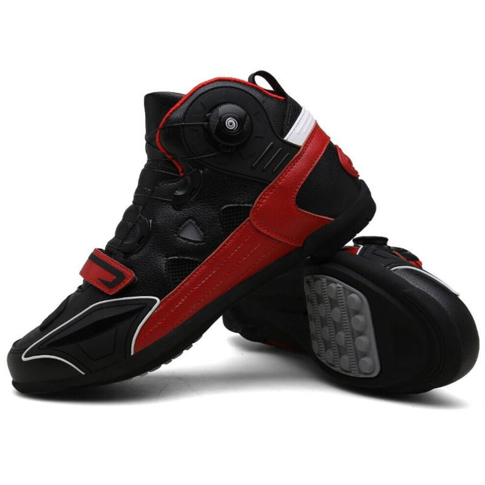 (noir, rouge, 43) Bottes unisexes Bottes de moto haut de gamme Bouton rotatif Bottes de moto de course tout-terrain