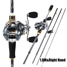 (1.8M & Right Hand) Casting Fishing Combos 24 Ton Carbon Fiber 4 Pieces Casting Rod And 11+1bb 7.0:1 Baitcasting Reel