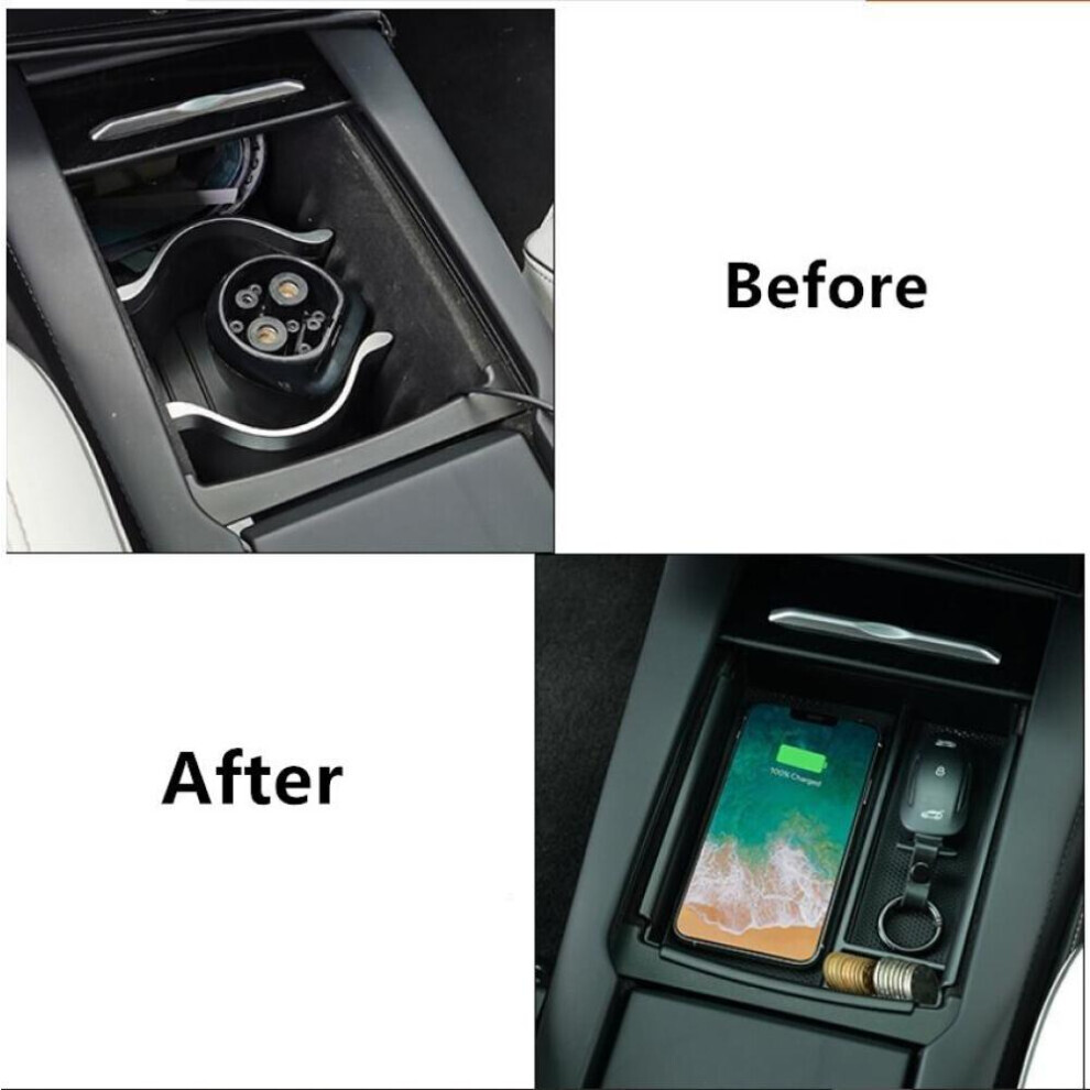 Pour Tesla Model X S 2016~2019 Accessoire Console Centrale Accoudoir Organisateur Chargeur de Téléphone Sans Fil Plateau de Stockage