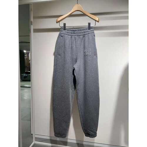 (Groß) Damen 2024 Glitzer-Print Elastische Jogginghose mit Bindebund (King Gray)