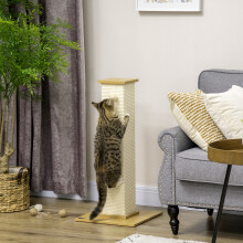 PawHut Cat Scratch Post 80cm Tall, with Sisal Hanging Ball Toy, Oak Beige