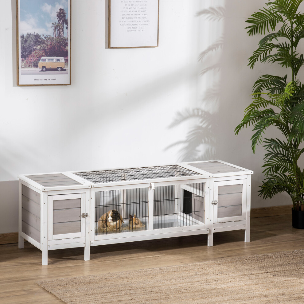 Pawhut Rabbit Hutch, Guinea Pig Cage W/ Slide Out Tray & Bunny Run, Grey