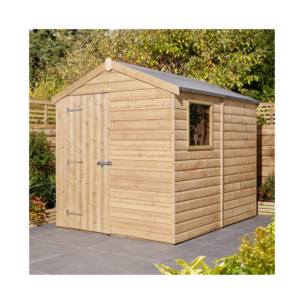 8 x 6 Feet Single Door Shiplap Apex Shed with Window - Wood - L244 x W194 x H220 cm - Natural Timber Finish
