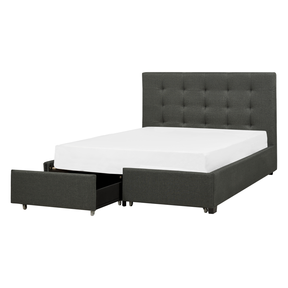 Bed with Storage Drawers Fabric LA ROCHELLE 140 x 200 cm (EU Double) Dark Grey