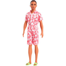 Boneco Ken Barbie Fashionistas #235 com Cabelo Castanho Trançado, Macacão Coral com Estampado Tropical