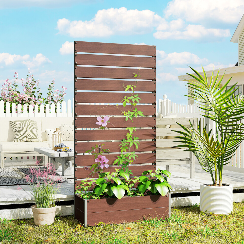 Outsunny Raised Garden Bed with Trellis Standing Patio Planter Box Light Brown