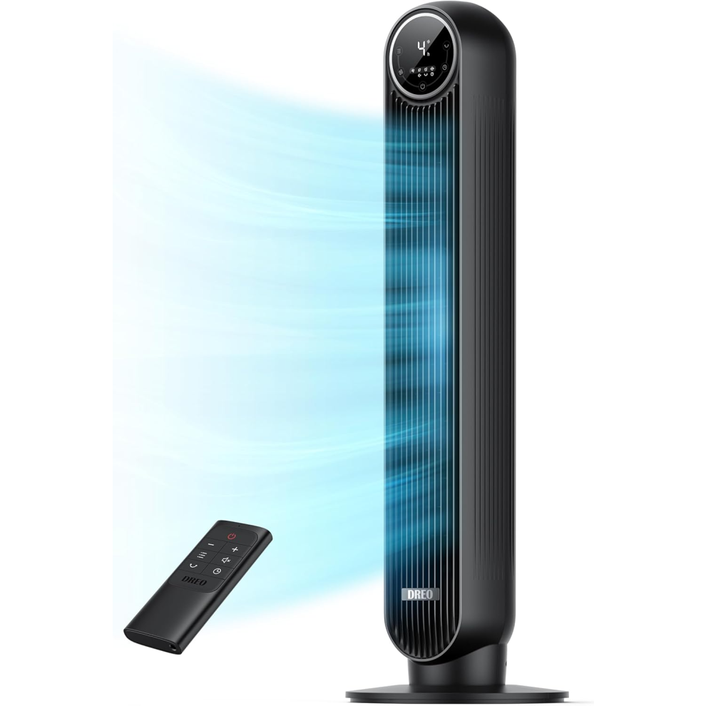 Dreo 28dB Silent Tower Fan 25ft/s Remote 4 Modes Timer LED Display