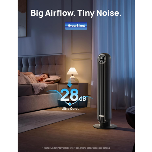 Dreo 28dB Silent Tower Fan 25ft/s Remote 4 Modes Timer LED Display 2