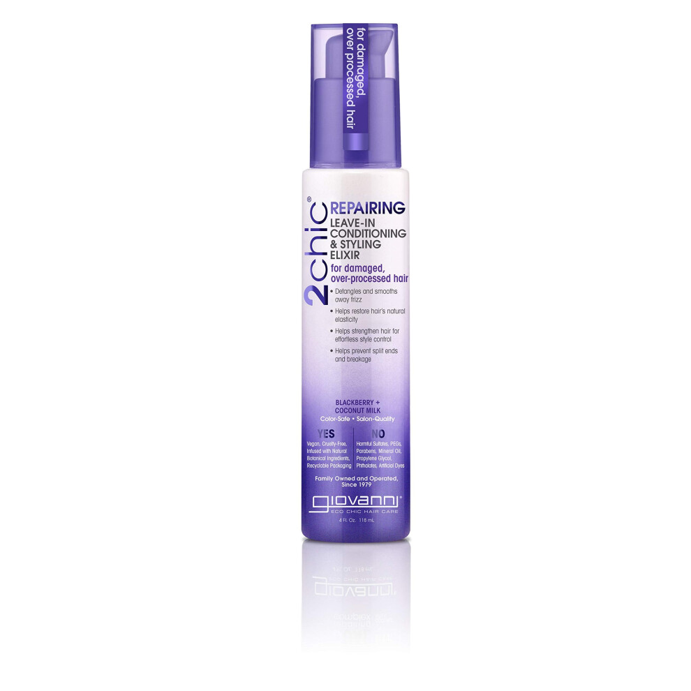 GIOVANNI 2chic Ultra Shine Leave-In Conditioning & Styling Elixir - Hair Serum for All Hair Types, Tsubaki Seed Oil & White Tea, Detangles, Smooths &