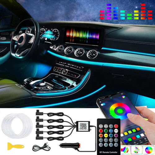 Strip Striscia LED Neon Atmosfera Auto Flessibile Con USB Tuning Decorazione Interno 5m Blu - Foto 7