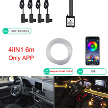 (4IN1 6M APP-USB) Strisce luminose in fibra ottica per interni auto a LED RGB 6IN1 8M tramite App