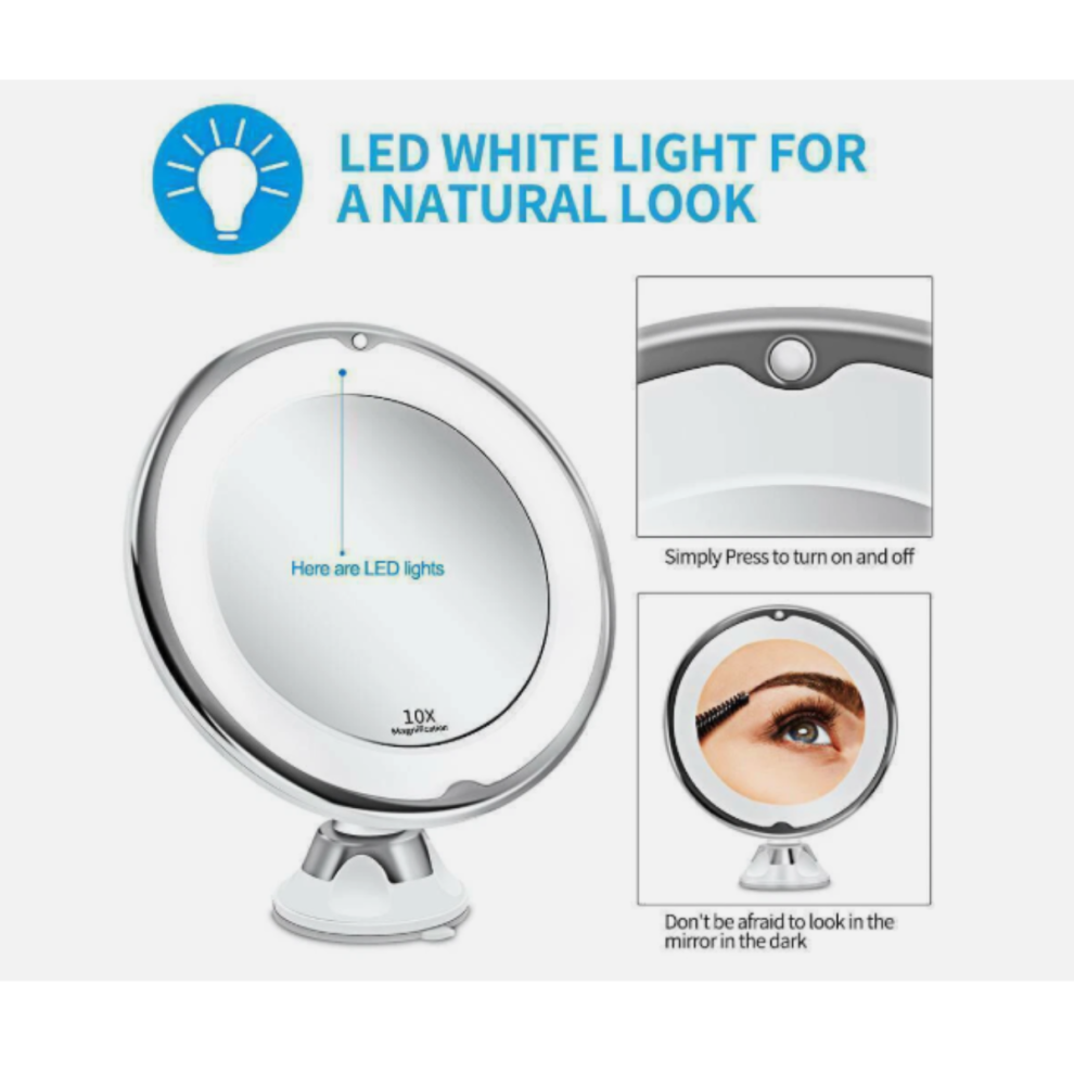 10X Magnifying Mirror With LED Lights Make Up Shaving Illuminated